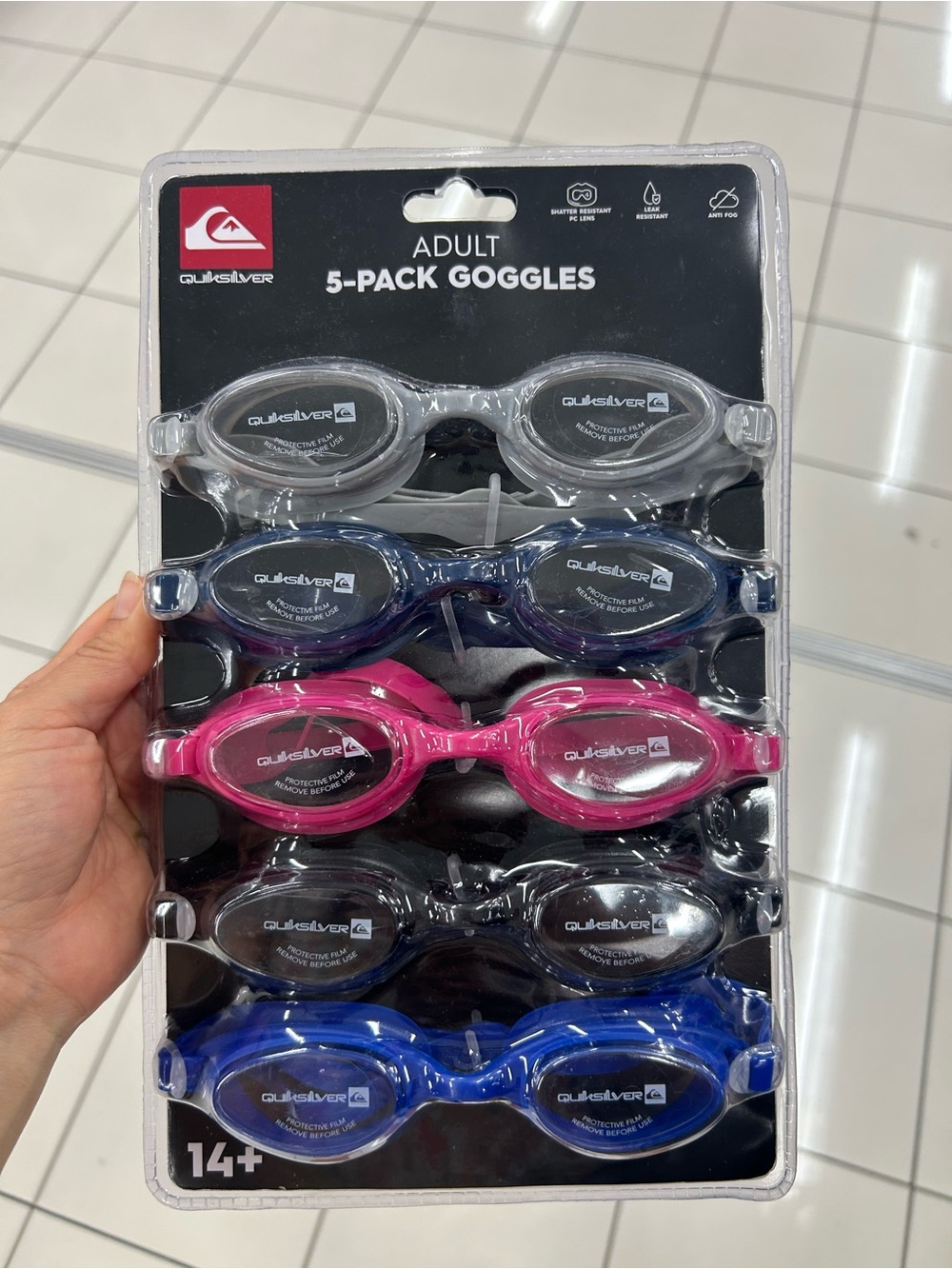 NWT Quiksilver 5-Pack 14+ Adult size Swim Goggles